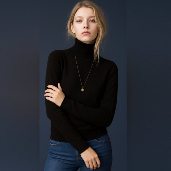 LORD & TAYLOR 100% Cashmere Turtleneck Sweater Neutral Black Women's Small - Picture 1 of 11